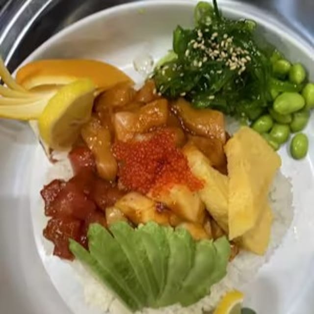 Rainbow Poke Bowl Dinner.