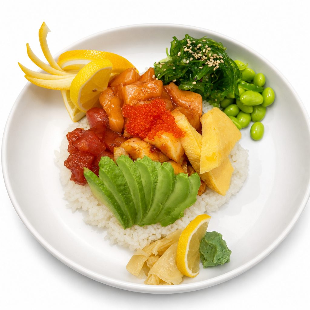 Lunch Rainbow Poke Bowl.