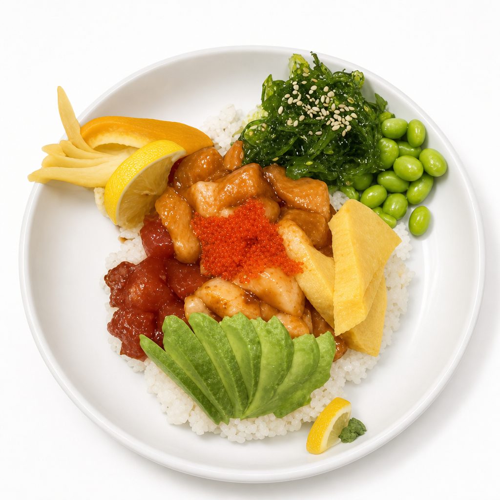 Rainbow Poke Bowl Dinner.