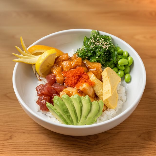 Rainbow Poke Bowl Dinner.